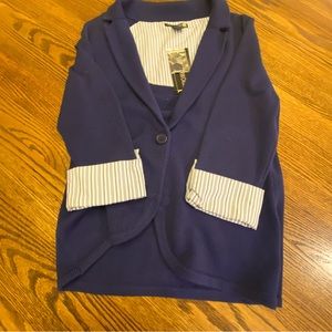 Sweaterworks navy one button  sweater with contrasting cuffs. Sz M